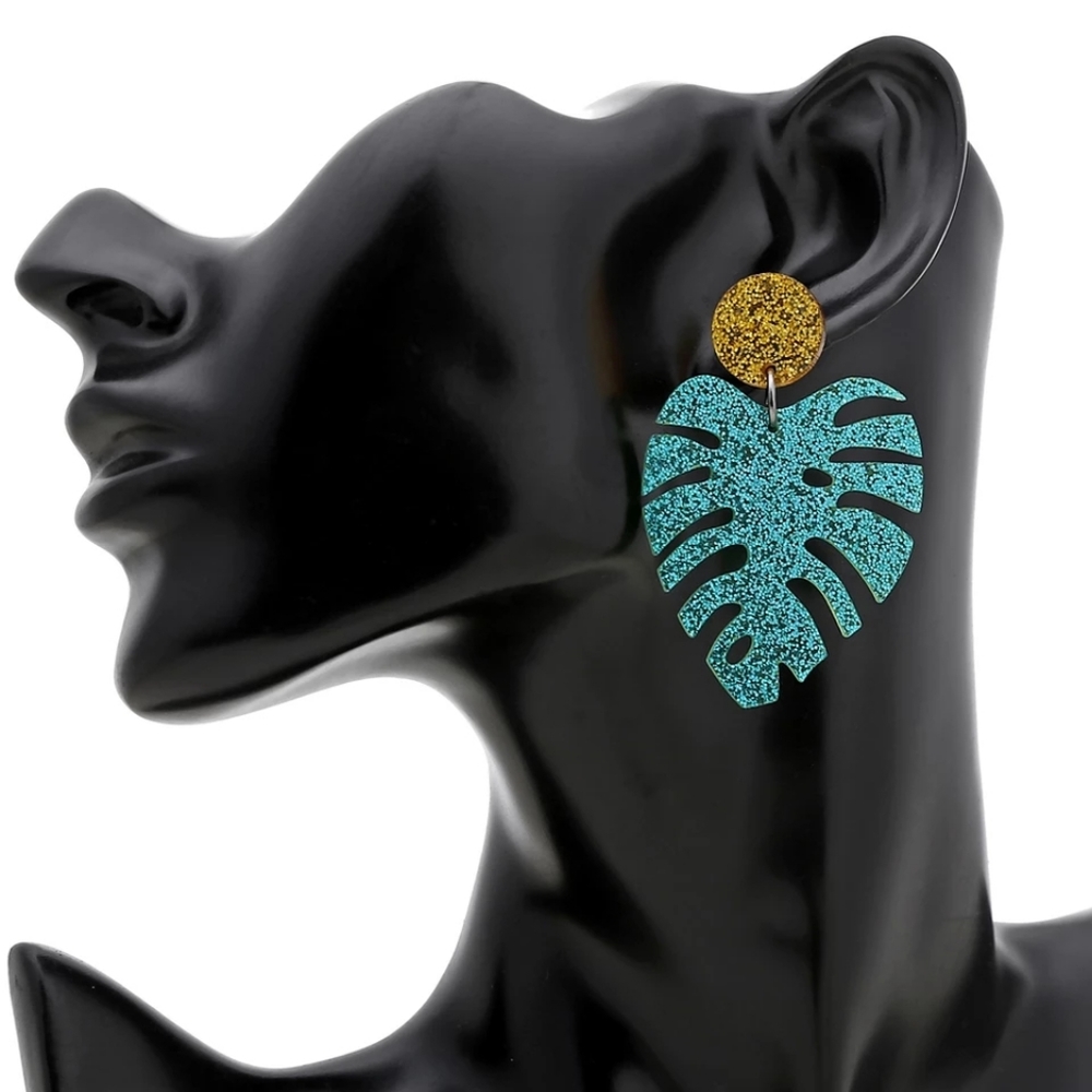 Glitter Tropical Palm Leaf Statement Earrings